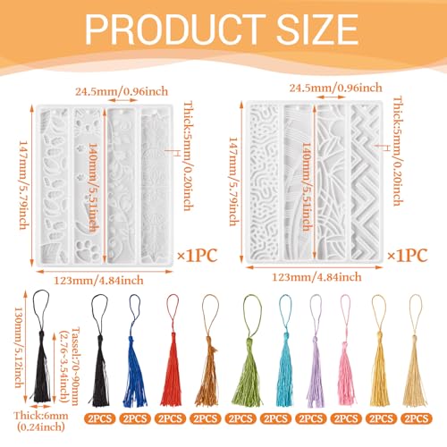 2Stuks Paw Afdrukken Bladwijzer Siliconen mallen Rechthoek 3D Het maken van bladwijzers UV-hars mallen met 20 stuks Tassels voor ambachten, sieraden het maken van decoratie 3