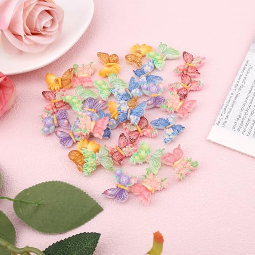 30 st. Mini Hars Vlinders, Kleurrijke Kleine Bloem Vlinders Kleine Hars Dier Figuren Miniatuur Decoratie voor DIY Crafts Poppenhuis Fairy Garden 3