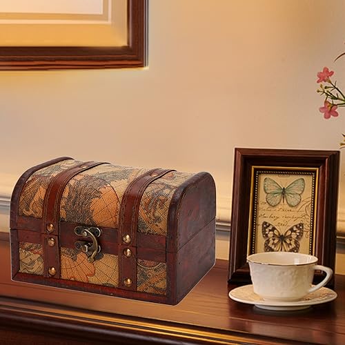 Opbergdoos Treasure Chest Storage Box, 18 x 10 x 10 cm Hangslot Vintage Houten Opbergdoos Antieke Treasure Chest Decoratieve sieraden voor speelgoed Pirate Chest voor het organiseren van een jacht 5