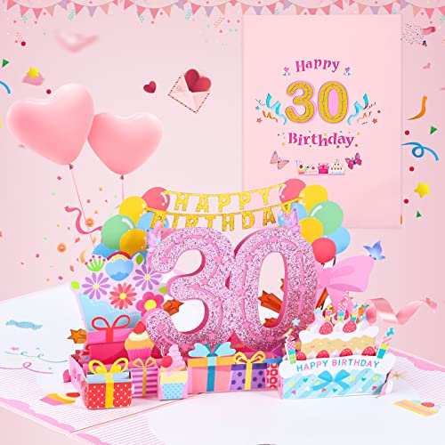 30e verjaardagskaart, pop-up wenskaarten, 3D-pop-upkaart, verjaardagskaarten met envelop voor vrouwen, moeders, meisjes, mannen, vrienden, romantische geschenkkaart