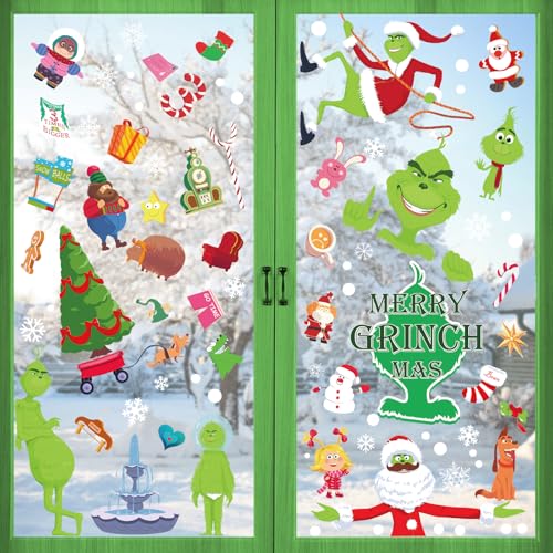 Grinch 150 Pieces Window Stickers Self-Adhesive voor Winter Kerstmis venster decoratie