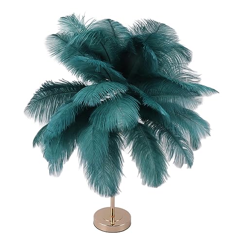 Veertafellamp 30PCS USB Oplaadbare Light Touch Control Bureaulamp met ingebouwde Batterij Natuurlijke Struisvogel Veren 3 Kleuren Licht schakelen en oneindig dimmen (Donkergroen) 3
