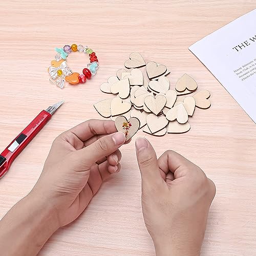 Houten harten (100 stuks), onvoltooide houten ornamenten voor ambachten, gastenboek, DIY decoratie, scrapbooking decoraties, Ideaal voor Valentijnsdag, bruiloft, verjaardagsfeest 3