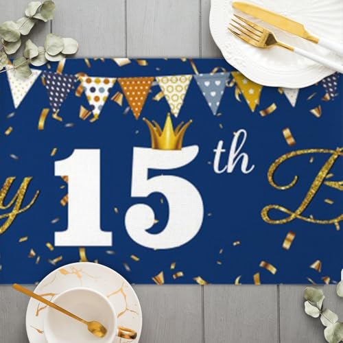 Happy 15th Verjaardagstafel Runner 15e verjaardag Jongen decoratie Keuken eettafel decoratie Tafelband verjaardag feest tafelkleed decoratie voor thuis, blauw 3