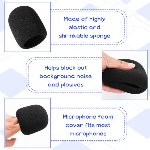 Verpakking van 5 Microfoon Windscherm, Pop Protection Microfoon, Stofdichte en antibacteriële Mic Foam Cover, Elastische Microfoon Foam voor Ktv, Outdoor Activiteiten (Zwart) 3