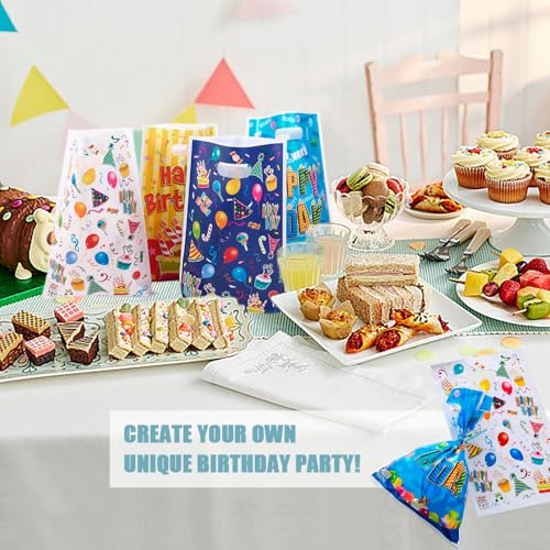 60 stuks Multicolor Verjaardagsfeesttassen, Plastic Goodie Favor Bag leuke meisjes en jongens verjaardag feest leveringen voor Goodie Sweets Treat Candy Present Cookies, 6 stijlen 5