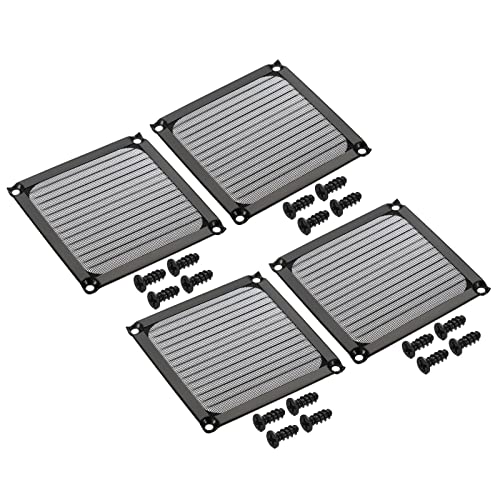 92 mm Ventilatorfilter Grills met schroeven, 4 pakkingen, Aluminium, roestvrij stalen frame, Mesh, Waterdicht, voor Computer, Beschermhoes, Zwart