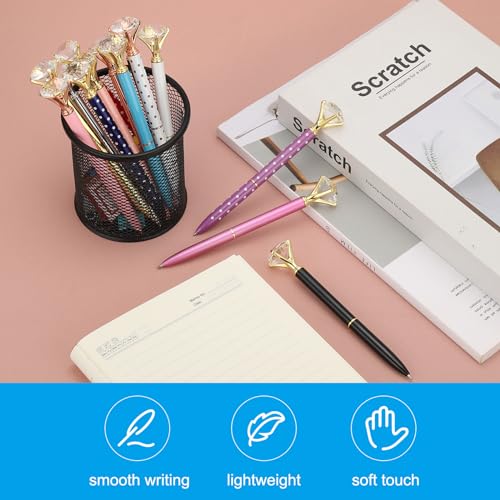 Balpen met zwarte inkt, 12 stuks kristallen diamant metalen pen 1,0 mm medium punt voor het maken van notaties, wit 5