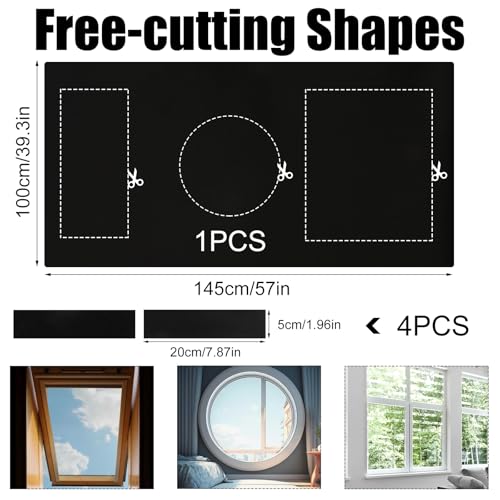 Verduistering Stof Vensterverduistering Stof met klittenband bevestigend dak Skylight Verduistering Roller Blind Geen Boring 100% Opaque voor Windows (100 x 145 cm)