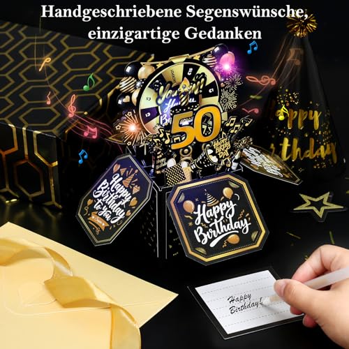 50e verjaardagskaart met muziek - 3D-pop up kaart verjaardag met licht en interactieve kaarsen, wenskaart, verjaardagscadeau voor echtgenoot en vrouw