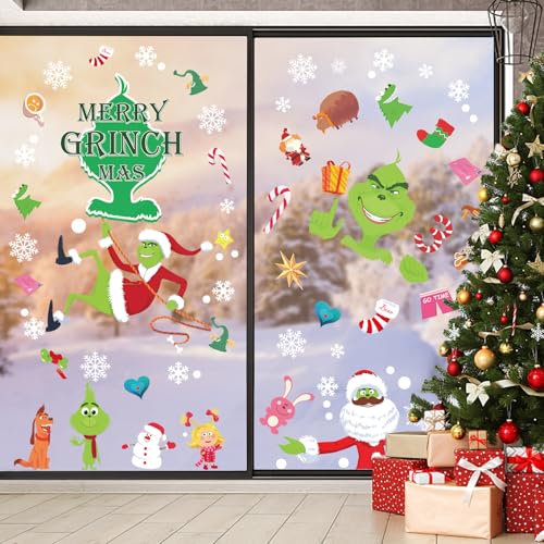 Grinch 150 Pieces Window Stickers Self-Adhesive voor Winter Kerstmis venster decoratie 3