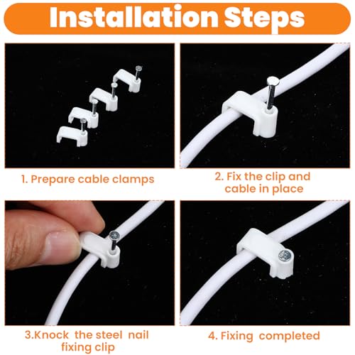100 st. White Cable Clips, 10mm Wire Wall Clips met stalen Nails, Ethernet Kabel Clips, Kabel Nails, Coaxiale Kabel Clips voor Draad Ethernet Kabels (10mm) 5