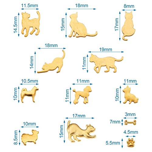 60 stuks Kat Honden Dieren Thema, Gold Hars Fillers, 12 Styles, Legering Bochons, Platte rug, Epoxy Hars Supplies voor UV-hars Fillers, sieraden maken en ambachten 4