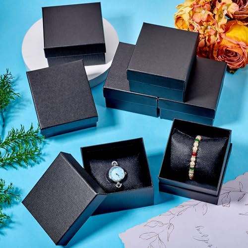 12 stuks Karton Armband Dozen Pols horloge Display Case Kleine sieraden Organisator Opslagdoos met Kussen voor Mannen Vrouwen Verjaardagsbruiloft 3.27 x 3.35 Inch (zwart)