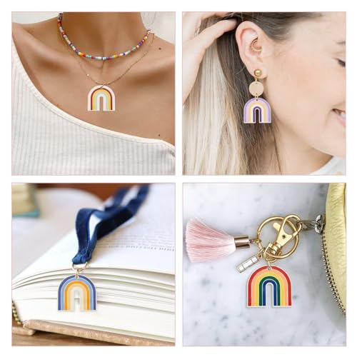 12 st. Rainbow Charms Kleurrijke Spray geschilderd Dangle hangers Bow Flat Enamel LGBT Regenboog Charms voor doe-het-zelf Dangle oorbellen ketting Crafting sieraden maken, Emaill, Emaill 3