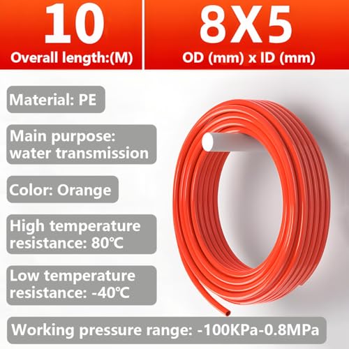 PE slang, polyethyleen pneumatische slang oranje 10m, lucht compressor slang OD 8mm x ID 5mm met blauwe pijp cutter gebruikt voor waterbron transmissie