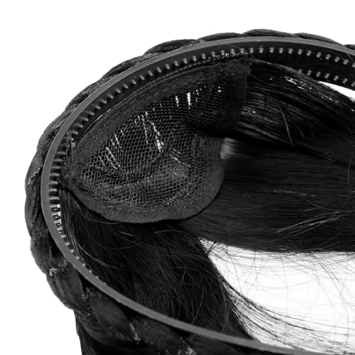 Zwarte pruik Haringbone vlecht pruik Hoofdband Onzichtbare hoofdband met pony Fashion Bangs Pruiken Piece Prachtige haringbone pruik Hoofdband 4
