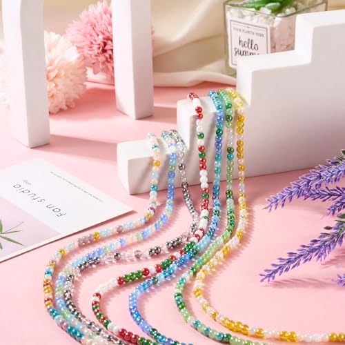 7 onderdelen Galvaniseren Glazen kralen 4mm AB gekleurde ronde glazen kralen voor DIY ketting armbanden sieraden maken, Gat: 0,9mm 5