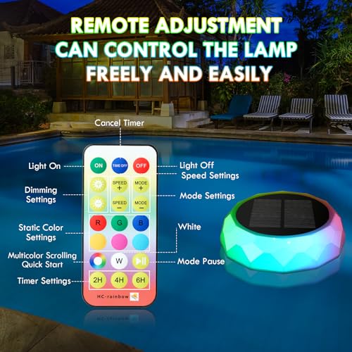 Zonnezwevende pool verlichting, IP68 waterdichte pool Chloor Float, 8 RGB kleur zwembad licht met afstandsbediening, Gemakkelijk open pool tablet houder, Chloor Tablet 4