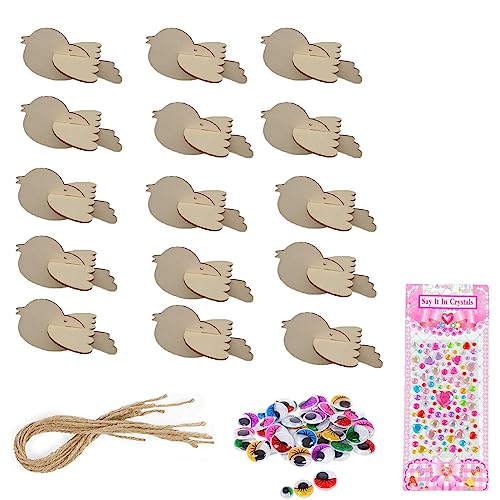 Forlush 15 stuks houten vogels ambachtelijke set, 3D houten vogels, 3D houten vogels gemaakt van hout voor kinderen, voor Pasen, huis decoratie en ambachtelijke sessies etc