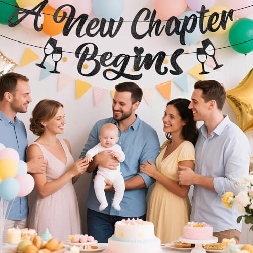 Een nieuw hoofdstuk begint Banner, voorgemonteerde Glitter Decoratie voor Party Banner Ideaal voor Baby Douches Graduation Afscheidsfeesten en pensioen vieringen (zwart) 4