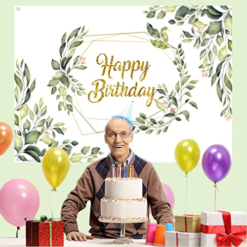 Verjaardagsdecoraties voor vrouwen, Goud Eucalyptus Green Leaves Achtergrond Banner, 30ste 40ste 50ste 60ste 70ste 80ste 90ste verjaardag foto achtergrond, Party Supplies, Welkom Teken, 150cmx90 3