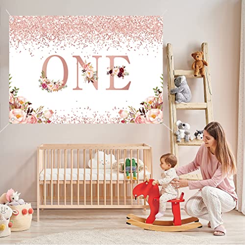 Eerste verjaardag Achtergrond Bloemen Golden Dots Fotografie Achtergrond Baby Meisje gelukkig 1. Verjaardag feest decoraties levert 120cm 3