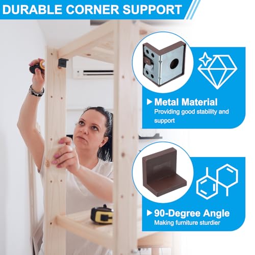 Metalen Hoekhaakjes, 8 Pack L Vorm Bracket rechterhoek Shelfhouder Shelf Ondersteuning met Plastic Hoes en Schroeven voor het bevestigen van Lade Houten Schouwen Kasten Frame, Bruin 3