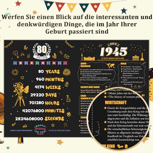 80e verjaardagskaart, 1945 Jaar Anniversary Card, 3D Pop Up Groetkaarten met envelop, Vintage verjaardagsgeschenken voor echtgenoot en vrouw 5