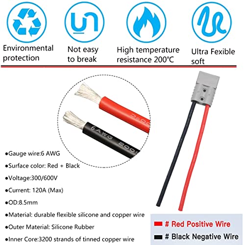 Batterijplug, 120 A 600 V-accuaansluitingsplug (2 sets), snelkoppelingsaccuaansluiting, met 25 cm 6 AWG-accukabel (grijs) 3