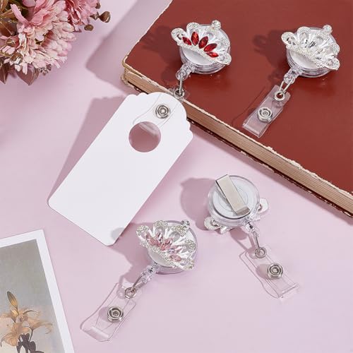 4 stuks intrekbare badge-rollen, kroon badge rollen met strass steentjes cabochons badge reel clip voor verpleegkunde kunstsen naamplaat display, legering kristal clip, 12,3 cm 4