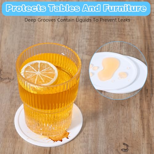 Set van 4 Siliconen onderzetters, onderzetters, glazen, ronde non-slip en geïsoleerde glasonderzetters voor tafel, bureau, kantoor, keuken, bar, drankjes meubelbeschermer (White)