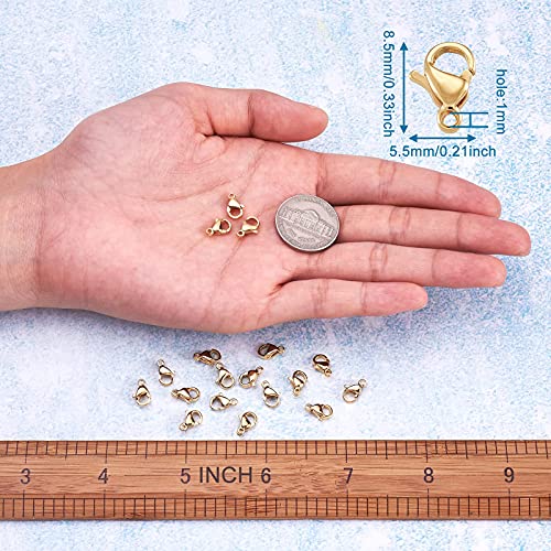 100 st Gold Plated Lobster Claw Clasps 9x6mm 304 Stainless Steel Trigger gebogen bevestigingsmiddelen Haak gesp Connector voor armband ketting sieraden maken