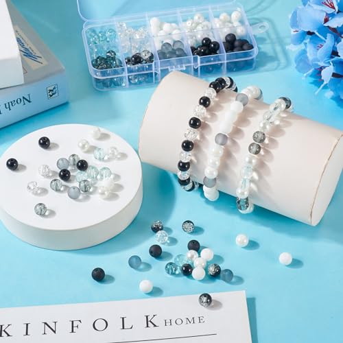 200Pcs Ronde Glazen Kralen 8mm Zwart WhiteSmoke Series Crackle Kralen Transparant Opaque Pearl Ball Spacer Kralen Bulk voor ketting armband sieraden DIY Ambachtelijke oorbelring