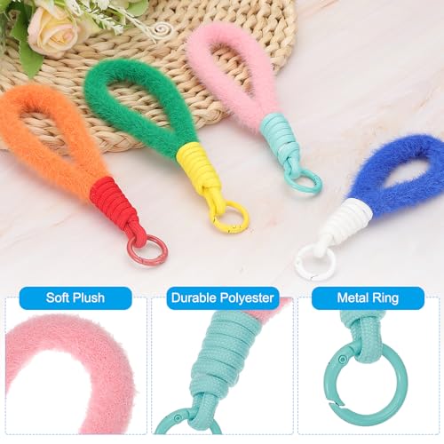Macrame sleutelhanger polsband, 2 stuks Plush sleutelhanger armband leuke polsband sleutelhanger pols Lanyard sleutelhanger houder voor vrouwen sleutels mobiele telefoon 3