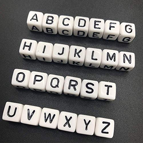 Acryl brief kralen 400 st 8mm witte kralen zwarte letters alfabet kralen A tot Z kubus voor DIY het maken van armbanden ketting sieraden 5