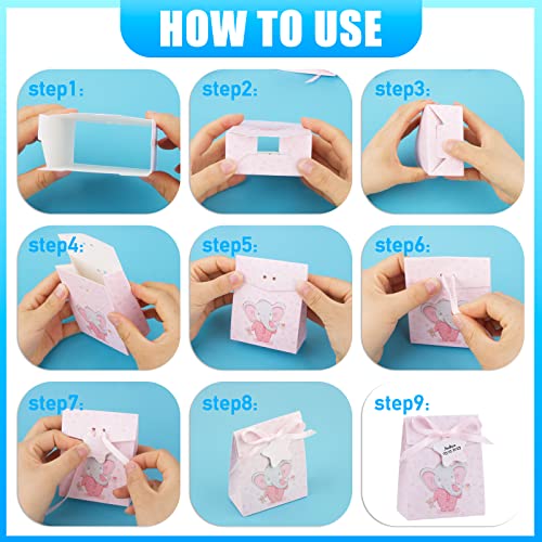 50 Olifant Cadeaudozen 8 x 4 x 10 cm Kleine tassen Roze Candy Cookies Chocolade voor Party, Communie, Doop, Baby Douche, Kinderfeest met Cord Labels 4