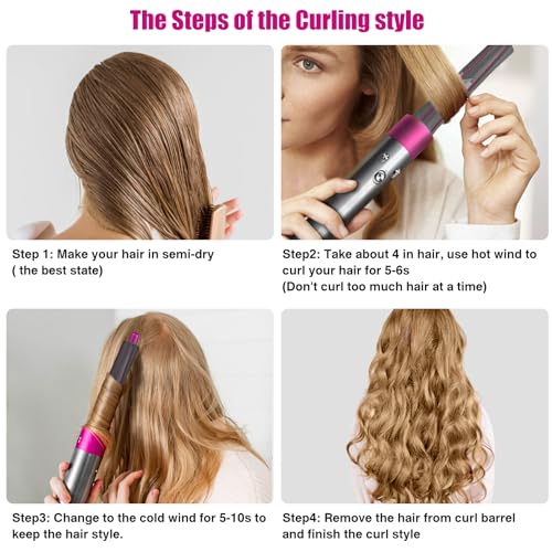 5-in-1 Long Curly Barrels+Round Volumizing Borstelbijlagen voor Dyson Airwrap HS01 HS05, Adapter voor Dyson Supersonic Haardroger HD01 HD02 HD03 HD04 HD07 HD08 5