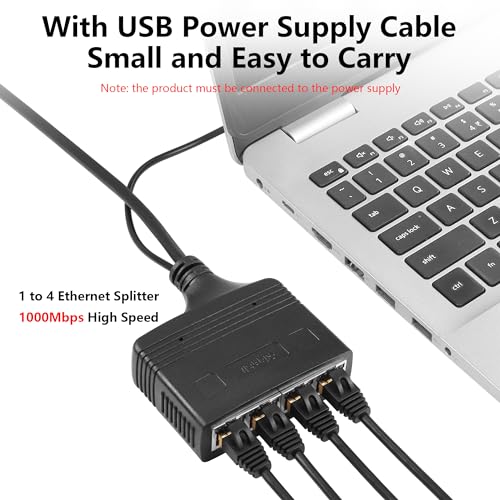 Gigabit RJ45 Network Splitter Adapter, 1 tot 4 ethernet Splitter, 1000Mbps High Speed LAN Network Splitter, 4 apparaten Deel het internet op dezelfde tijd (1 tot 4 mannelijke Gigabit) 3