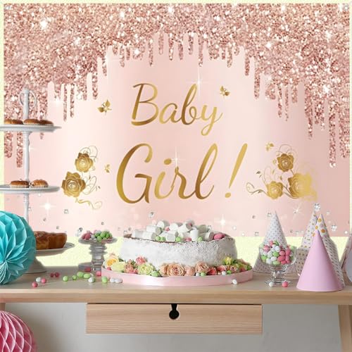 Baby Douche Achtergrond Roze Fotografie Achtergrond Bloem Meisje Partij Decoraties Banner Stoffen Tekenposter 5