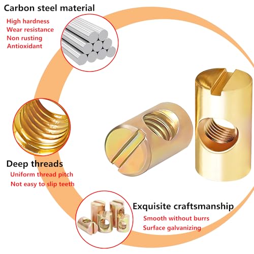 20 st Barrel Noten, Single Groove, Zink Verguld, M6 x 15mm Cilinder Noten, voor Meubilair, Crib, Stoelen 3