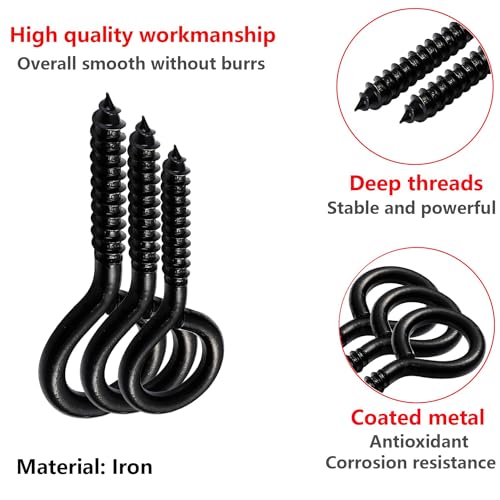 Verpakking van 20 schroeven met oogjes, 23 mm, schroefring, klein schroefgat, zwart 4