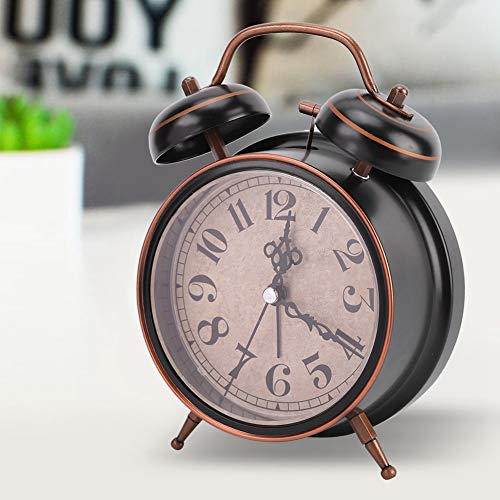 Wind Up Alarm klok zonder batterijen, Klok met Nacht Licht Dubbele Dubbele Bel voor thuisgebruik 4 Inch Retro Alarm Desktop (4cm zwart) 4