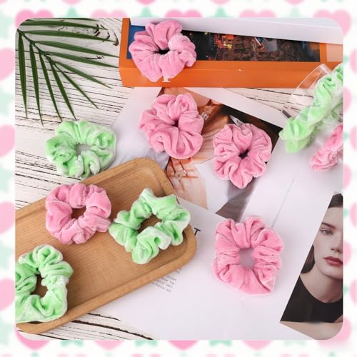 24 st Green and Pink Scrunchies, Gold Velvet Headbands Evil Theme Soft Stretchy Headbands for Ladies Die for Fans of Crown and Witch 4