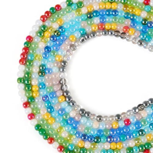 7 onderdelen Galvaniseren Glazen kralen 4mm AB gekleurde ronde glazen kralen voor DIY ketting armbanden sieraden maken, Gat: 0,9mm