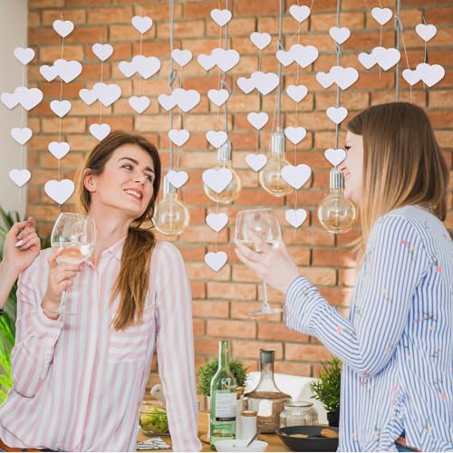 52Ft White Heart Garland, Valentijnsdag feest decoraties bruiloft hangende decoratie Tinsel Streamer Banner voor verjaardag bruidsdouche engagement bachelorette galentines 5