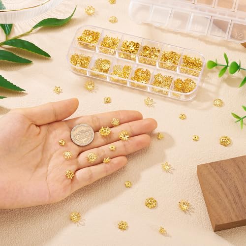 255 st Bloem Gouden Kralen Caps Hollow Bloem kralen Cone Bloem Spacer kralen Caps Diverse Gouden Bloem kralen Caps voor DIY armband oorbellen sieraden maken 5