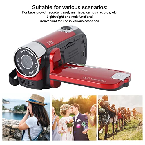 Handheld Video Camcorder, 1080P 16MP DV Camera 2.7in TFT Draaibare scherm 16x Vloggen Video voor Kinderen Digitale Zoom met USB Kabel Black Mini DVD Speler (rood) 3