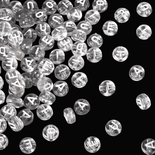 100 st. Clear Clinker Brieven A-E-I-O-U Acryl Letter Spacer Kralen 7mm Flat Ronde Transparante Alfabet Kralen Bulk voor Ambachten Levering DIY armband sieraden maken