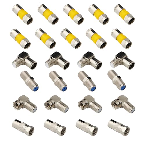26 st Coaxiale Kabeladapter Set - 90° Hoek F-Connector, Socket koppeling voor Coaxiale Systemen (5 verschillende plugs)